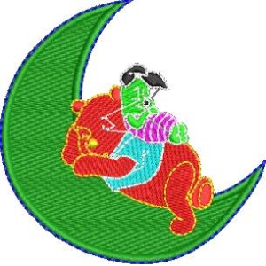绿色月亮上的卡通人物