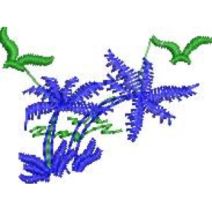 蓝色植物与绿色鸟形装饰