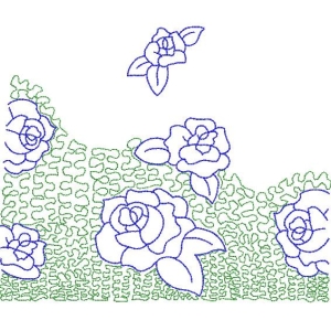 蓝色玫瑰与绿色草丛图案