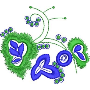 绿色植物与蓝色花朵图案