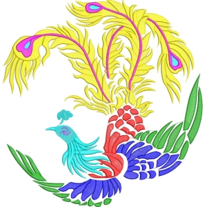彩色孔雀刺绣图案