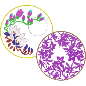 两幅圆形刺绣花卉图案