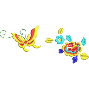 彩色刺绣蝴蝶与花卉图案