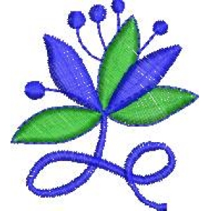 蓝绿花卉刺绣图案