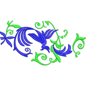 蓝绿花卉鸟纹样