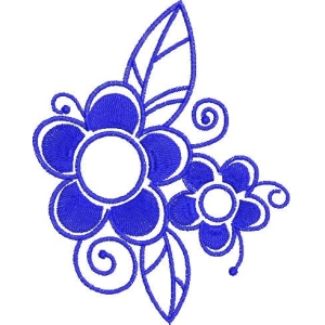 蓝色刺绣花卉图案