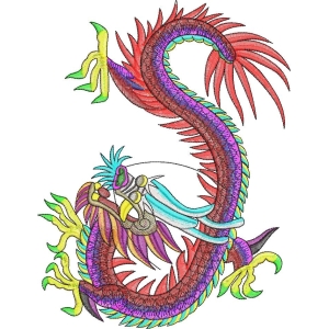 彩色龙形刺绣图案