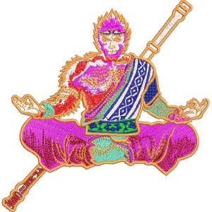 彩色刺绣武僧冥想像
