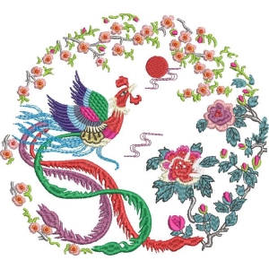 凤凰花环刺绣图案