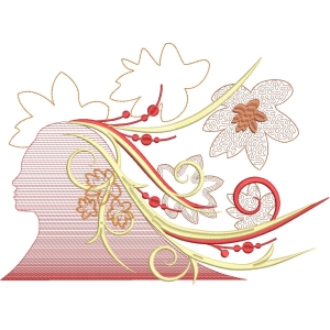 女性侧影花卉刺绣图案