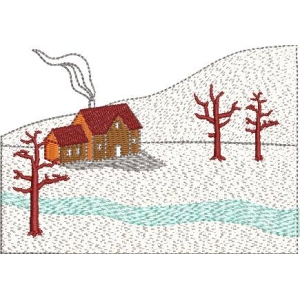 雪地小屋与枯树