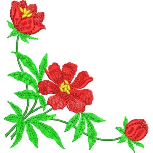 红色花卉刺绣图案