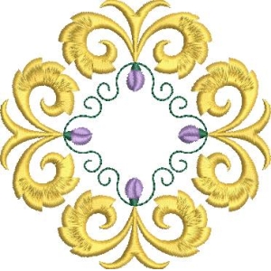 金色卷叶与紫色花朵图案