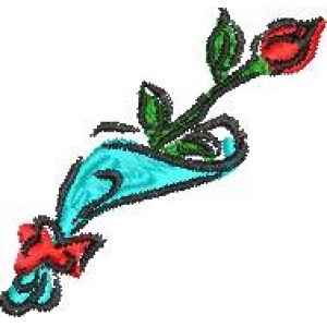 玫瑰花与蓝色丝带装饰