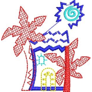 彩色刺绣风格的奇幻小屋