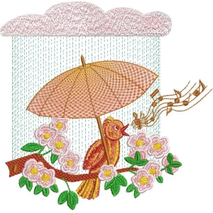 雨中鸟儿撑伞唱歌