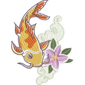 锦鲤与紫花刺绣图案