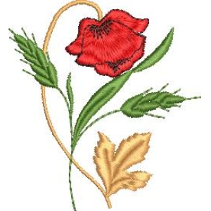 刺绣红花与绿叶图案