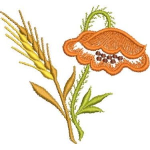 麦穗与橙花刺绣图案