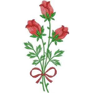 红色玫瑰花束刺绣图案