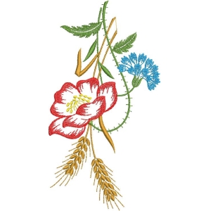 刺绣花卉与麦穗图案