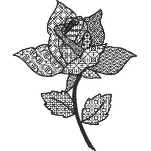 几何图案玫瑰花刺绣设计
