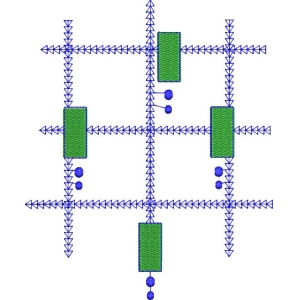 网格结构中的绿色矩形与蓝色球体