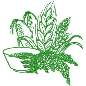 绿色谷物与碗的刺绣图案