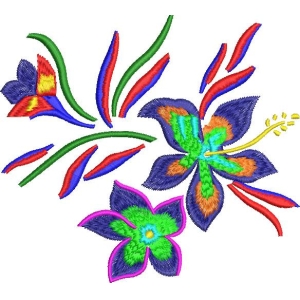 彩色花卉刺绣图案