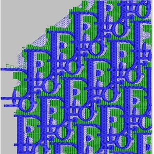 蓝色字母图案在绿色背景上