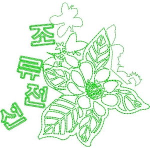 绿色刺绣花卉图案