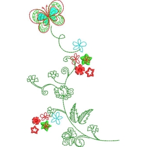 彩色蝴蝶与花卉藤蔓图案