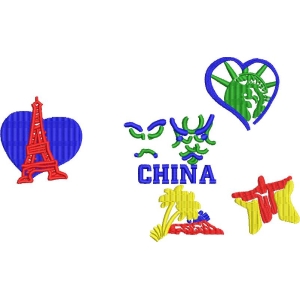 世界地标与国家象征刺绣图案
