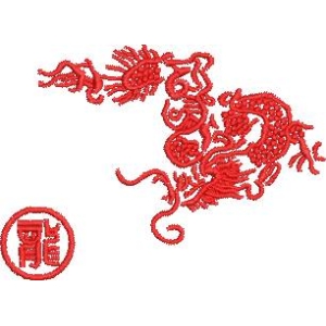 红色龙形刺绣图案