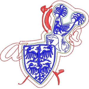 蓝色徽章与红色装饰图案
