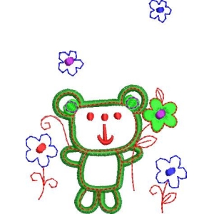 绿色小熊抱花图案