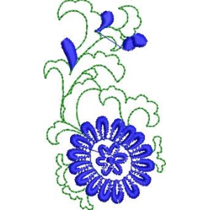 蓝色花卉刺绣图案
