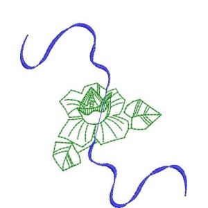 蓝色丝带缠绕绿色花朵图案