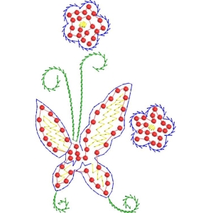 蝴蝶与花朵刺绣图案