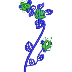 蓝色藤蔓绿花刺绣图案