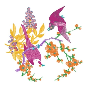 鸟美丽花卉