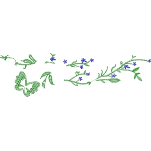 绿色藤蔓与蓝色花朵图