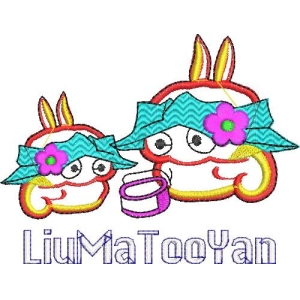 卡通兔子戴花帽图案