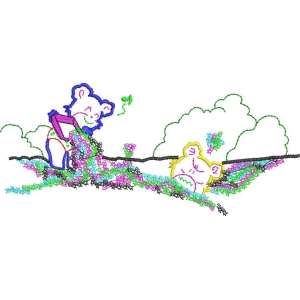 彩色卡通熊在溪边玩耍