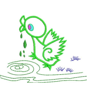 绿色小鸟饮水图案