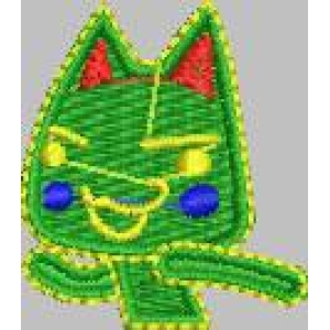 绿色卡通猫刺绣图案