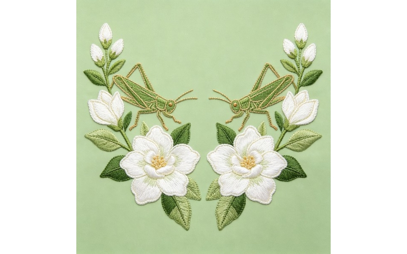 蚱蜢形对领花_栀子花